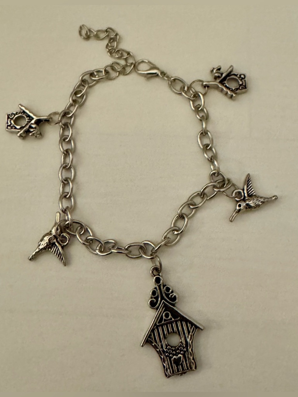 Silver-Tone Birdhouse Charm Bracelet